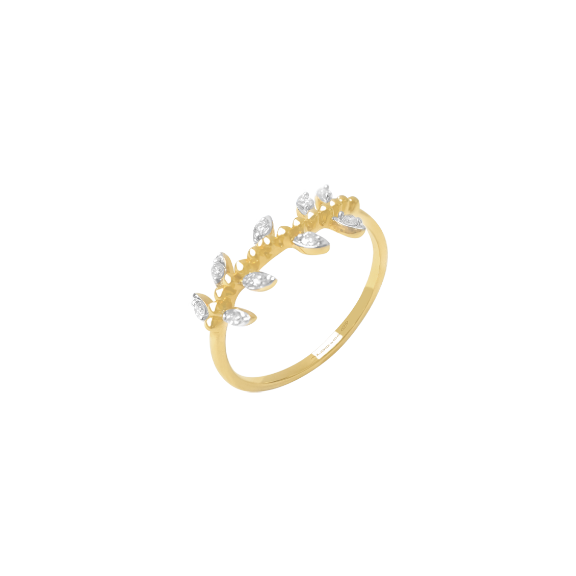 Anillo oro amarillo 18K hojitas y brillantes