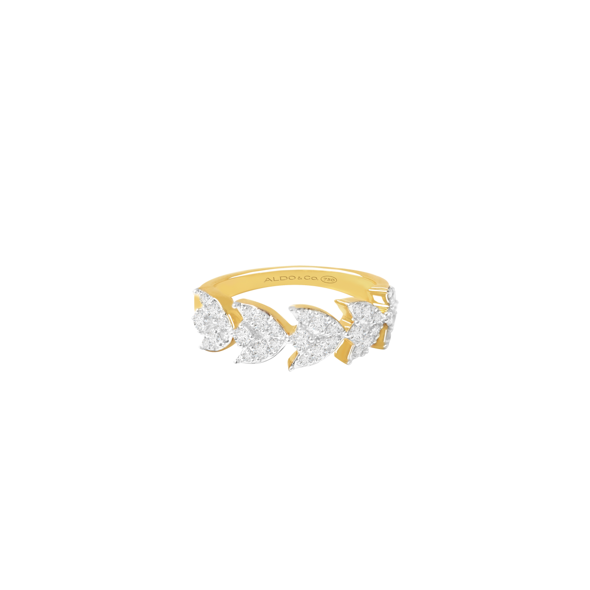 Anillo oro amarillo de 18K hojas con brillantes redondos