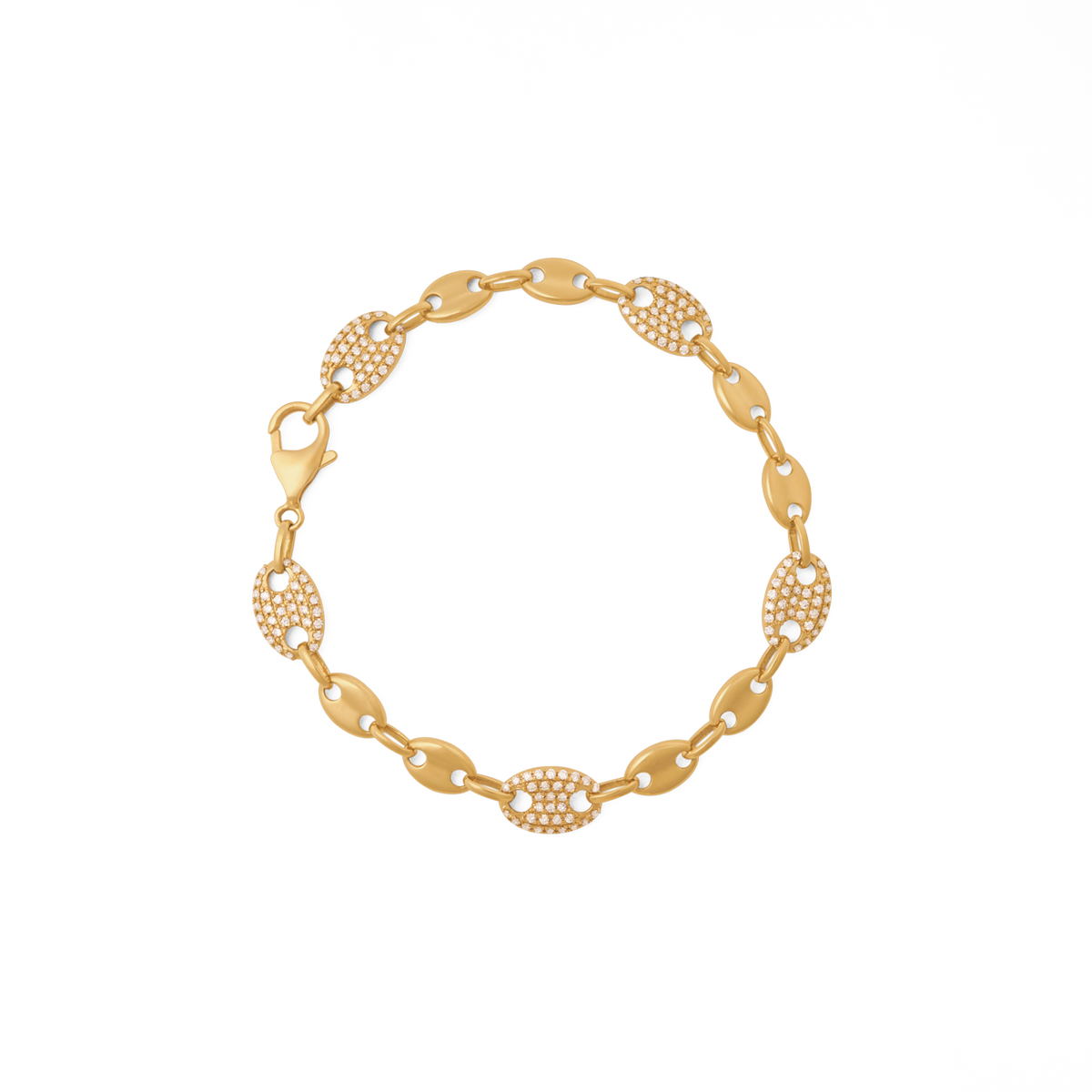 Pulsera oro amarillo de 18k con eslabones y brillantes