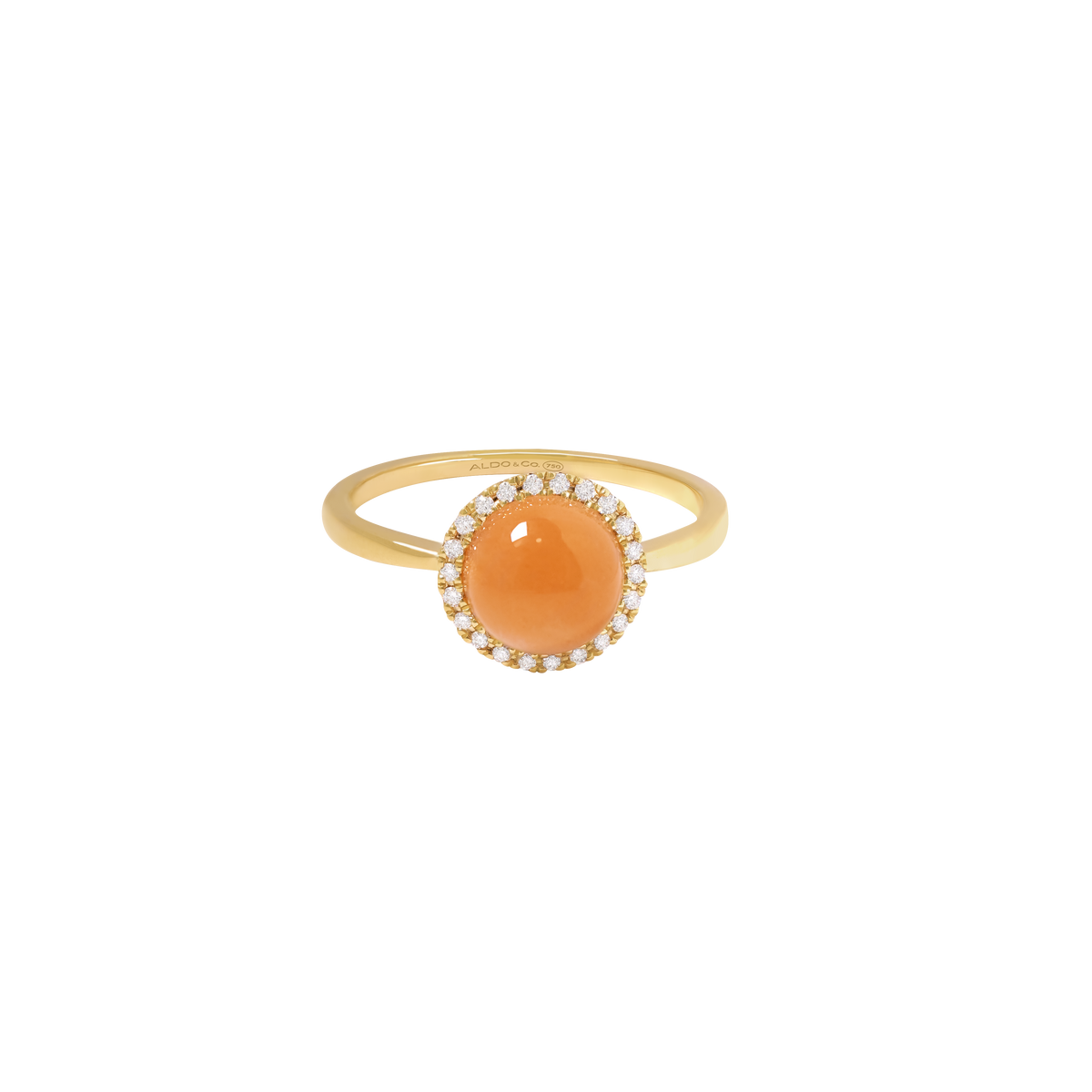 Anillo en oro amarillo de 18K cabuchón red piedra luna melón