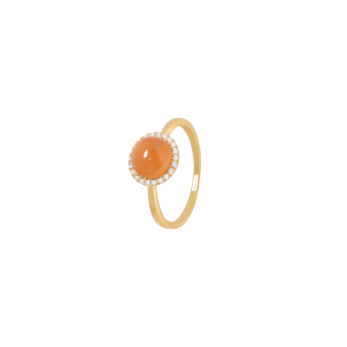 Anillo en oro amarillo de 18K cabuchón red piedra luna melón