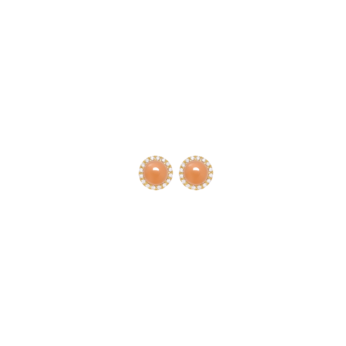 Aretes en oro amarillo de 18K con cabuchón redondo piedra luna naranja