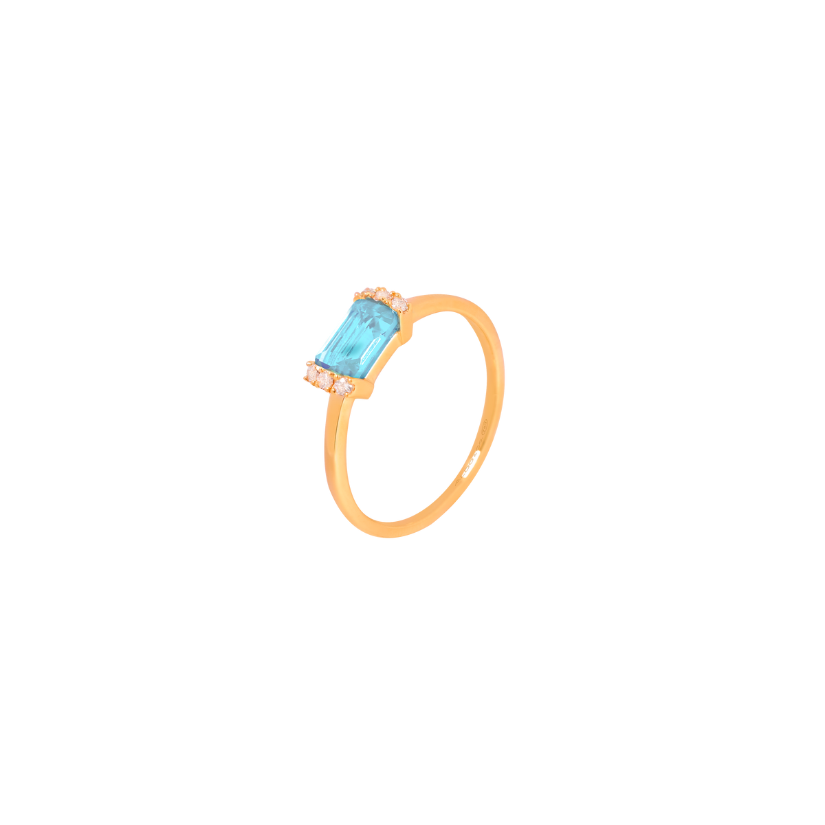 Anillo Amelia oro amarillo de 18K con topacio azul corte esmeralda