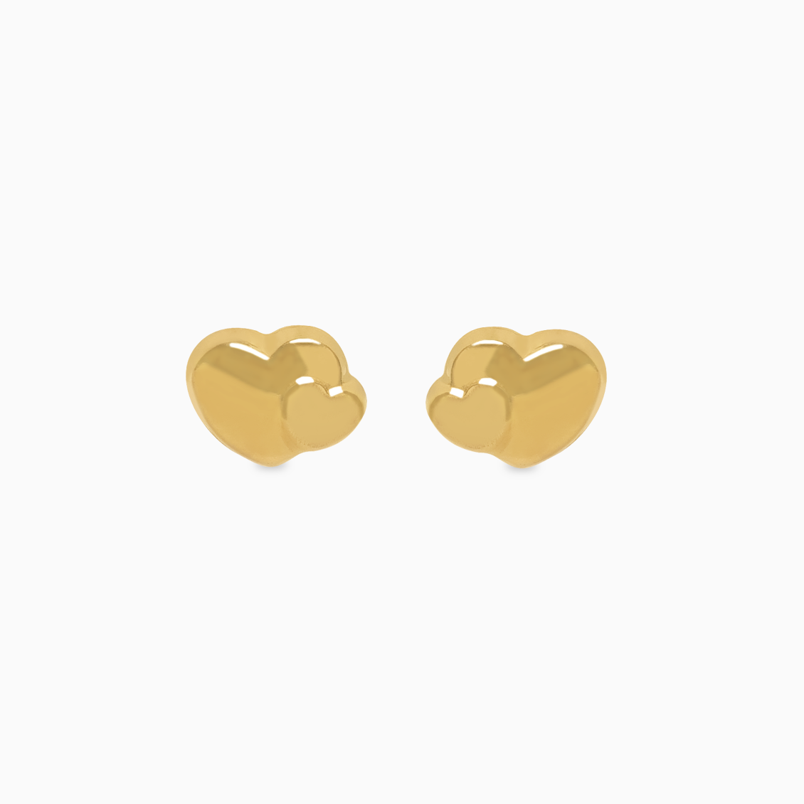 Aretes en oro amarillo de 18K doble corazón