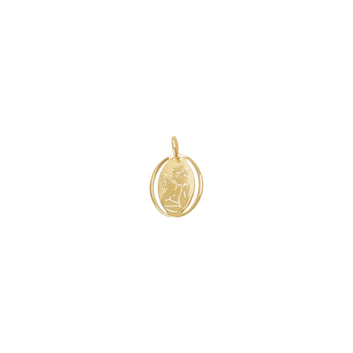 Dije oro amarillo 18K medalla oval con diseño de angelito