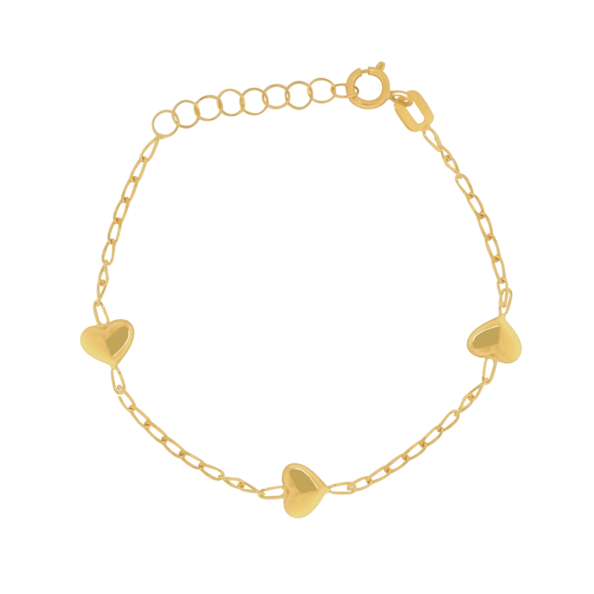 Pulsera oro amarillo de 18K con 3 corazoncitos intercalados