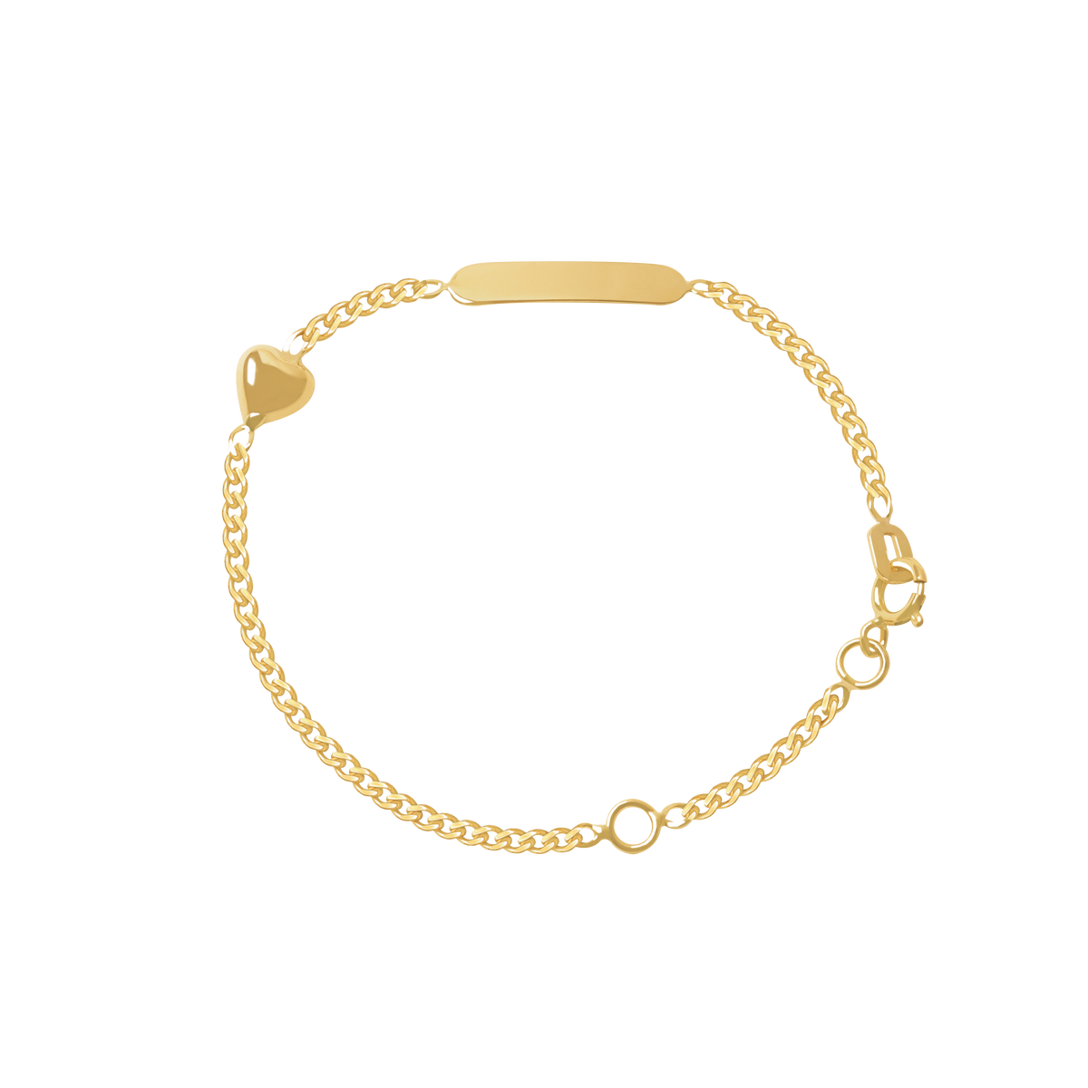 Pulsera en oro amarillo de 18K plaquita oval con corazoncito bombeado