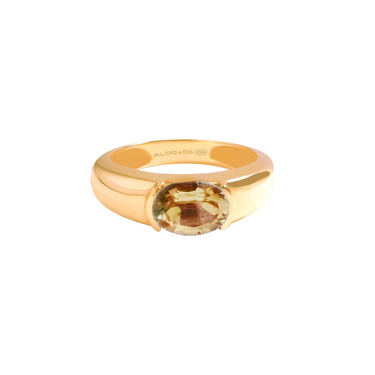 Anillo en oro amarillo de 18K aro grueso con andalucita oval