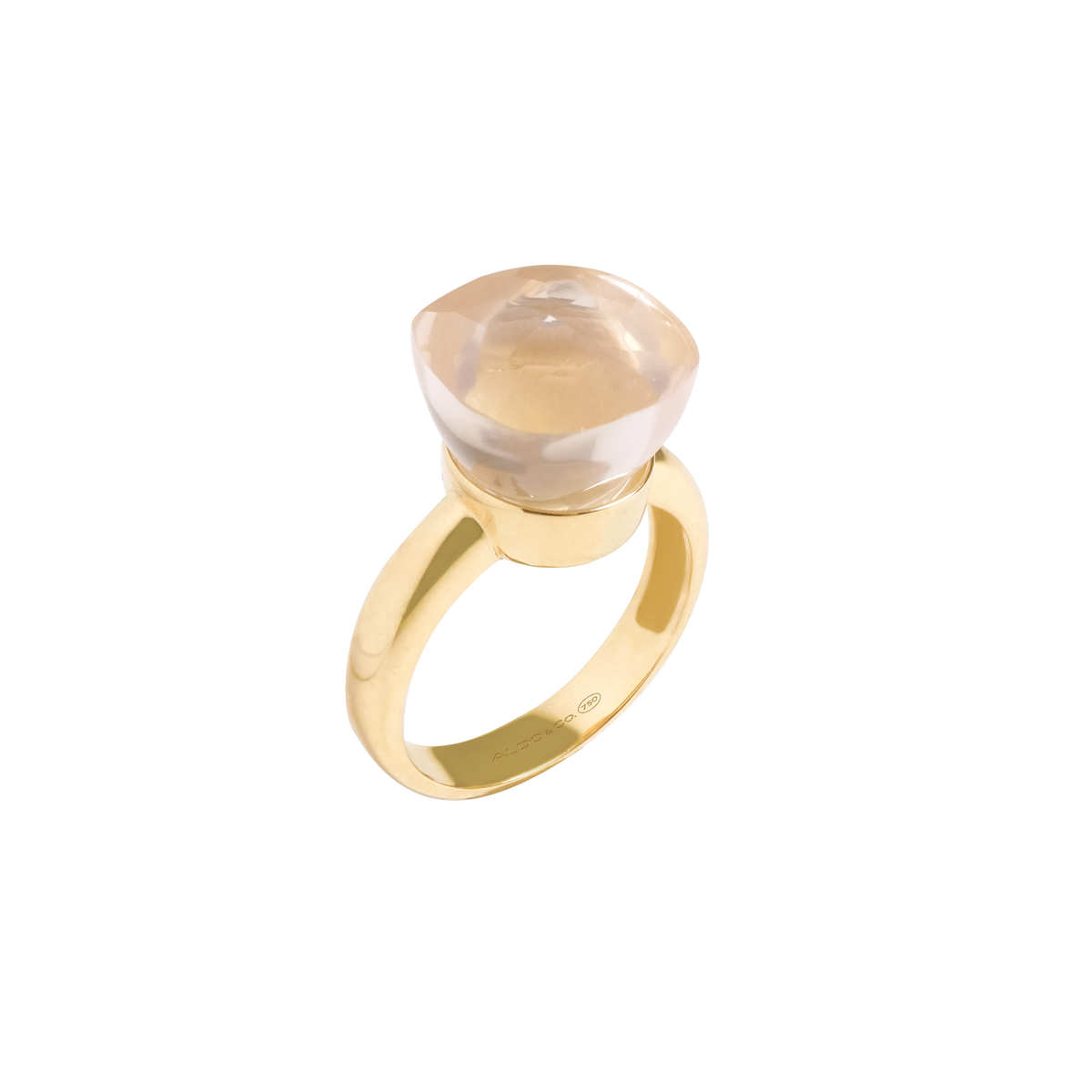 Anillo en oro amarillo de 18K con cuarzo rosado cushion