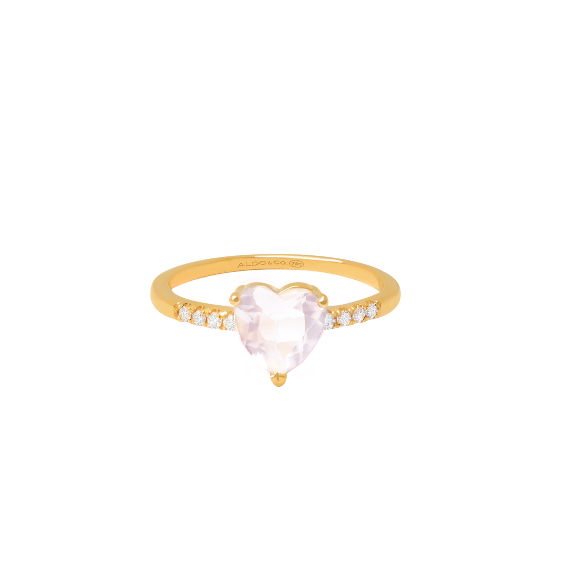 Anillo oro amarillo de 18K con cuarzo corazón con brillantes laterales