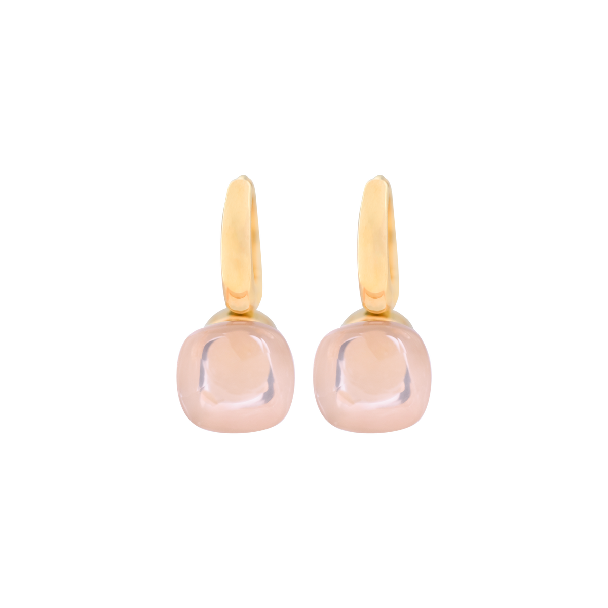 Aretes en oro amarillo de 18K argollas con cuarzo rosado