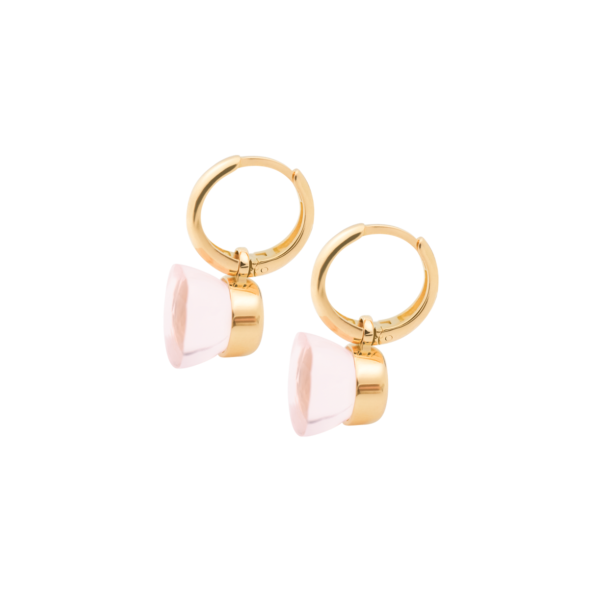 Aretes en oro amarillo de 18K argollas con cuarzo rosado