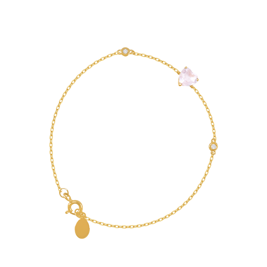 Pulsera oro amarillo 18K con cuarzo rosado corazón