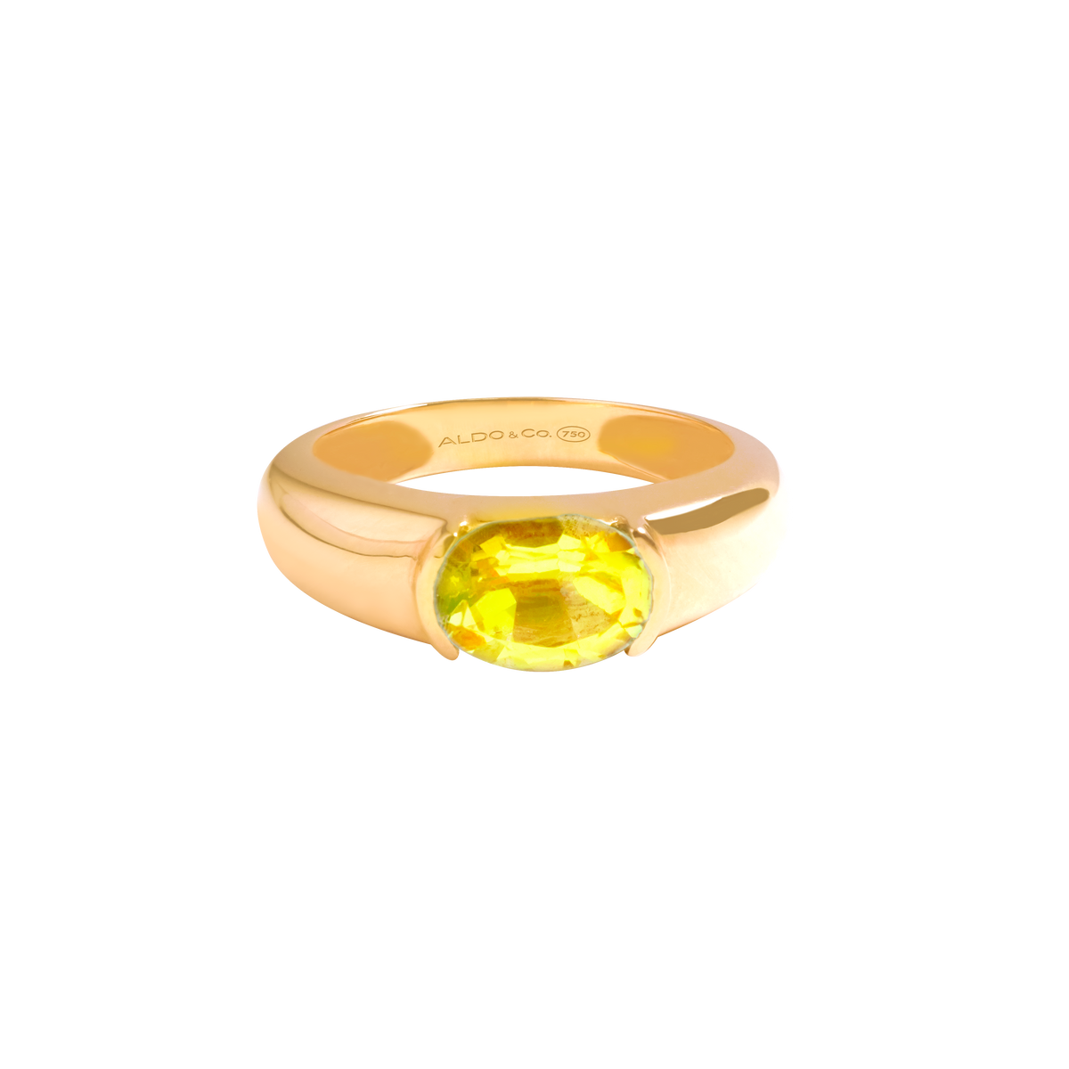 Anillo en oro amarillo de 18K aro grueso con citrino oval