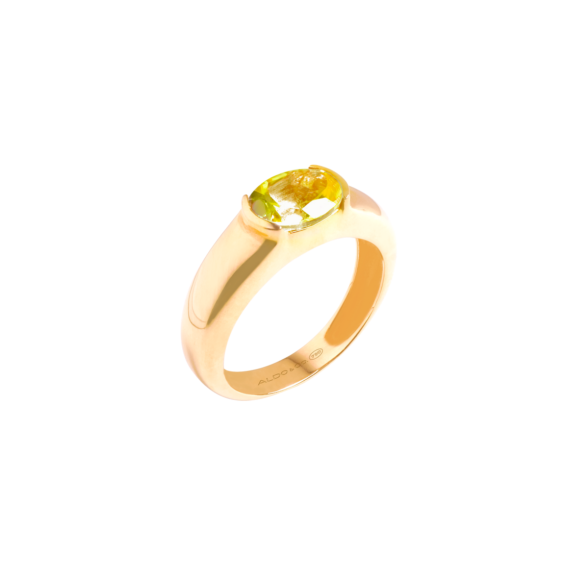 Anillo en oro amarillo de 18K aro grueso con citrino oval