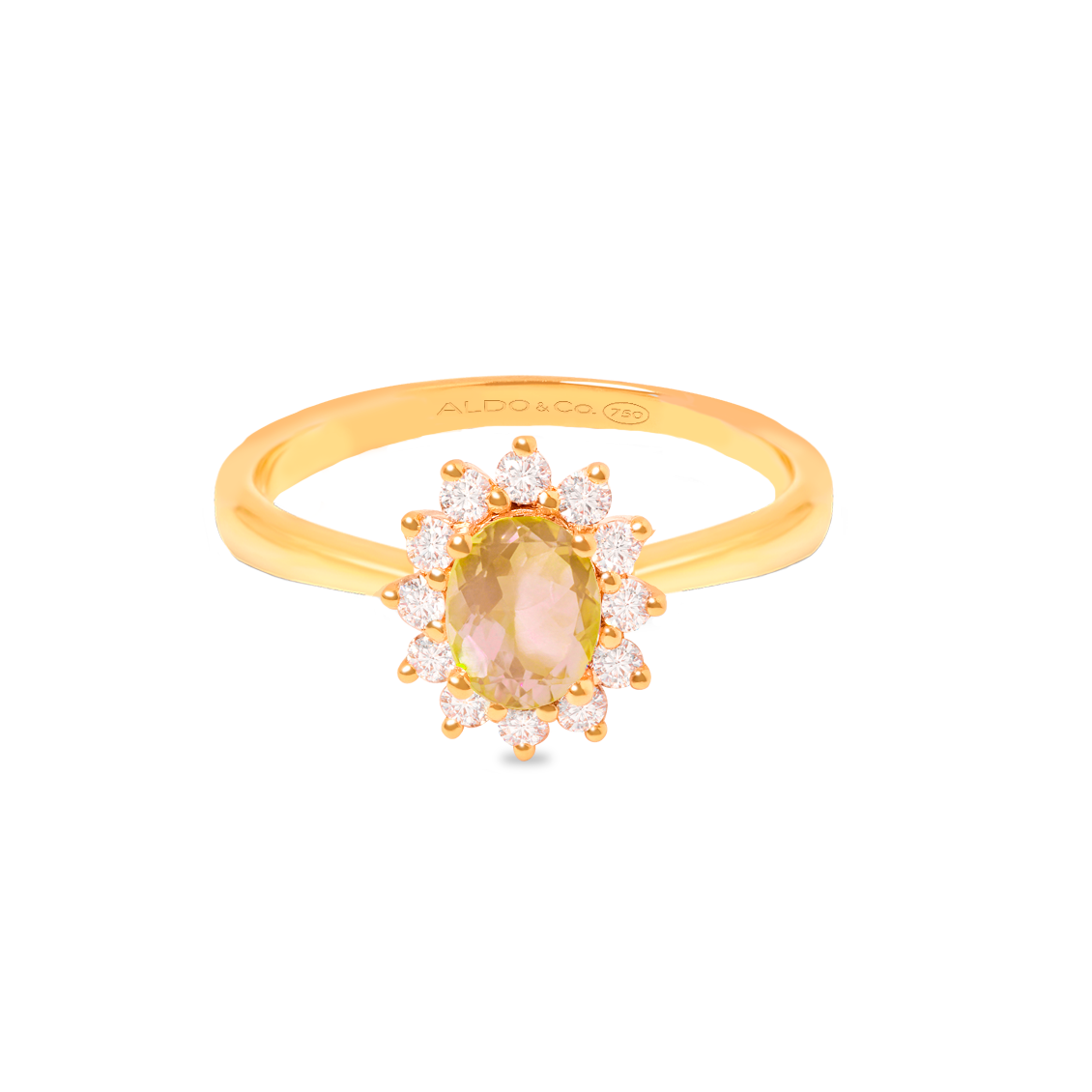 Anillo en oro amarillo 18K Lady Di con citrino