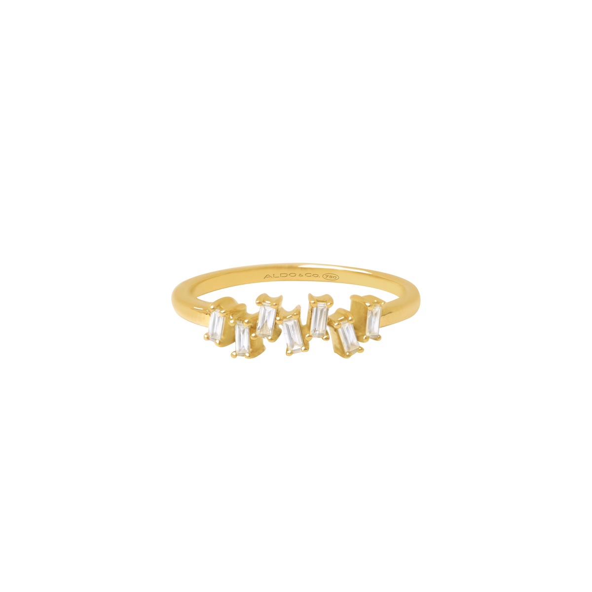 Anillo oro amarillo de 18K brillantes baguettes inclinados