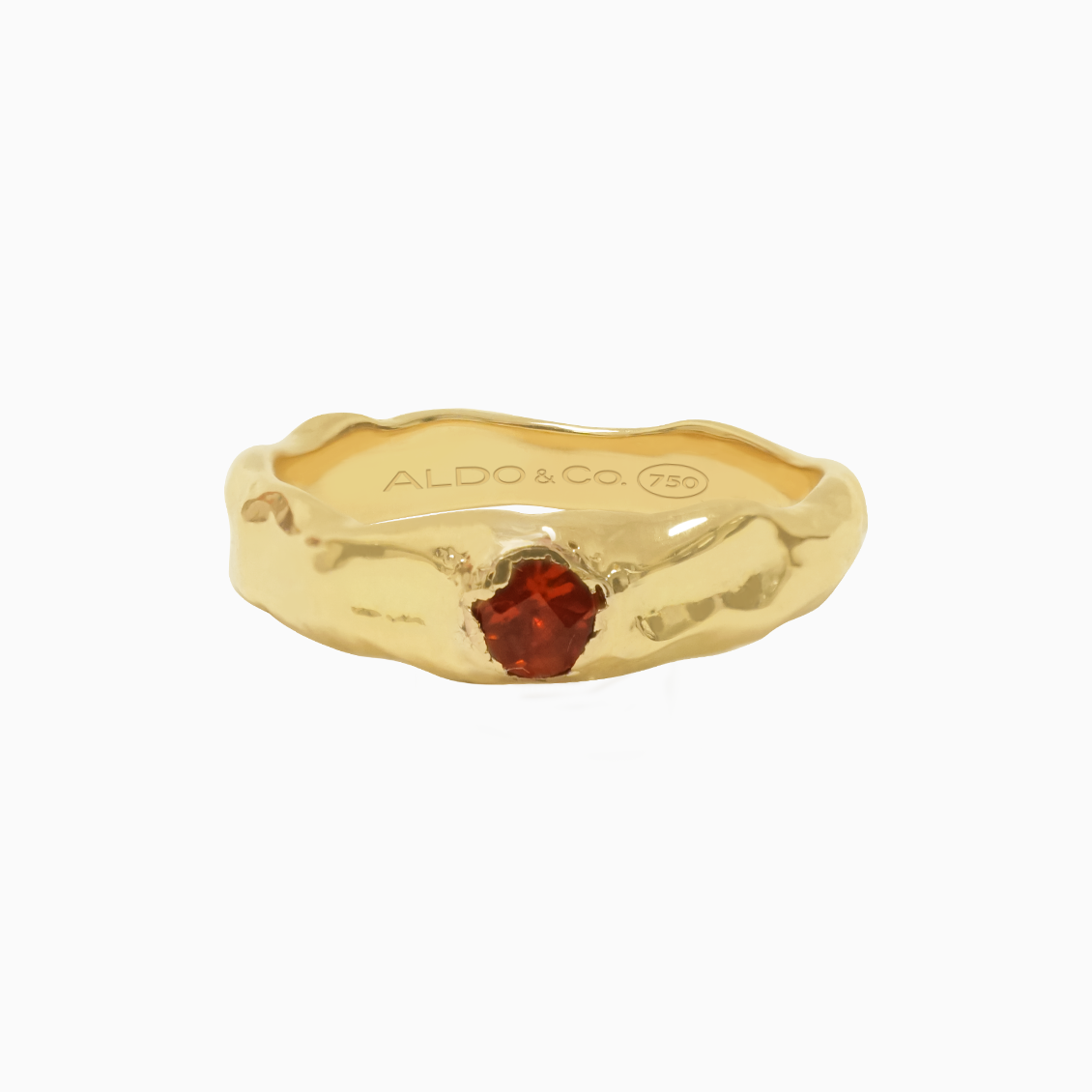 Anillo Radiant orgánico delgado en oro amarillo de 18K con granate