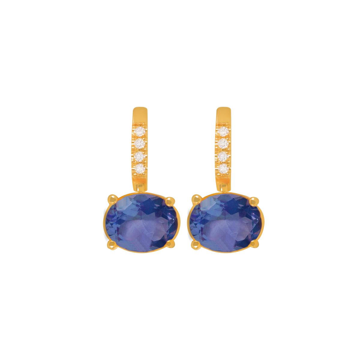 Aretes oro amarillo 18K con iolita oval