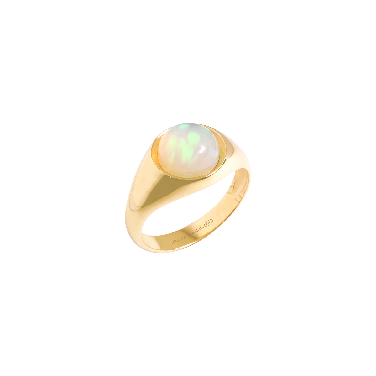 Anillo en oro amarillo de 18K opalo cabuchón redondo