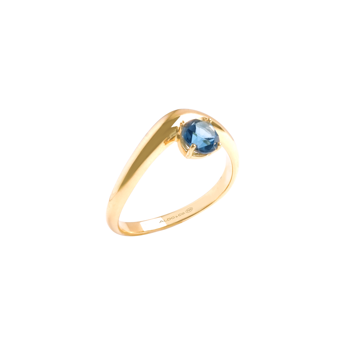 Anillo en oro amarillo de 18K curvo con iolita redondo