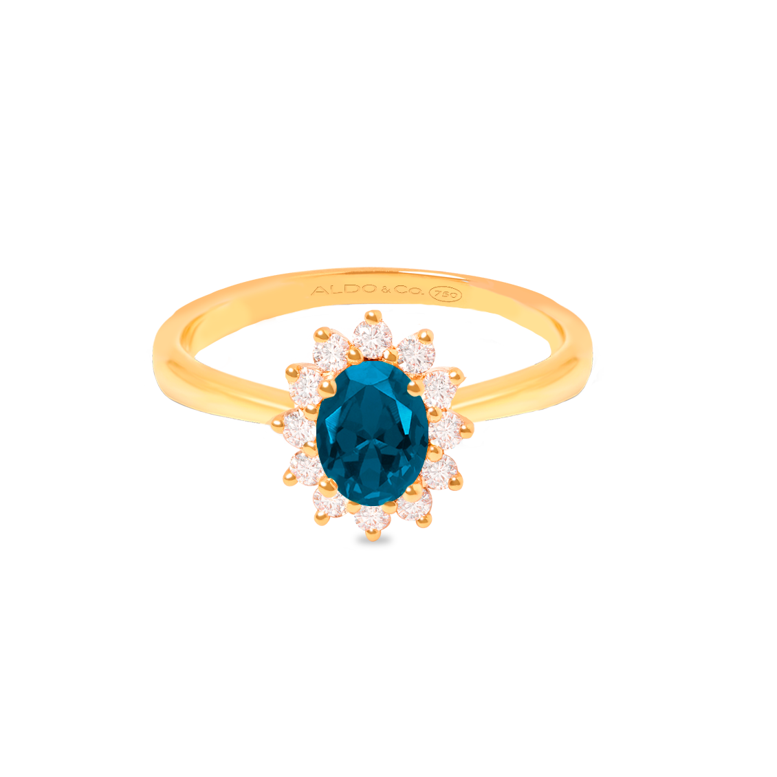 Anillo en oro amarillo 18K Lady Di con topacio london blue