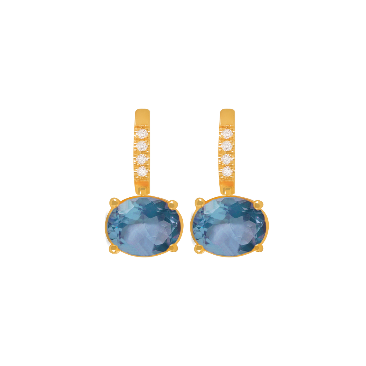 Aretes oro amarillo 18K con  topacio azul London blue oval