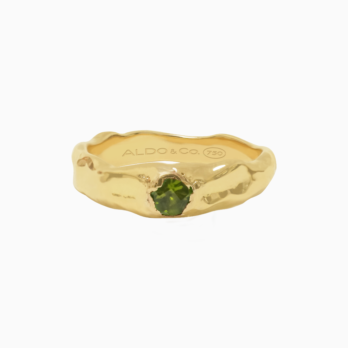 Anillo Bold orgánico delgado en oro amarillo de 18K con turmalina verde peridot