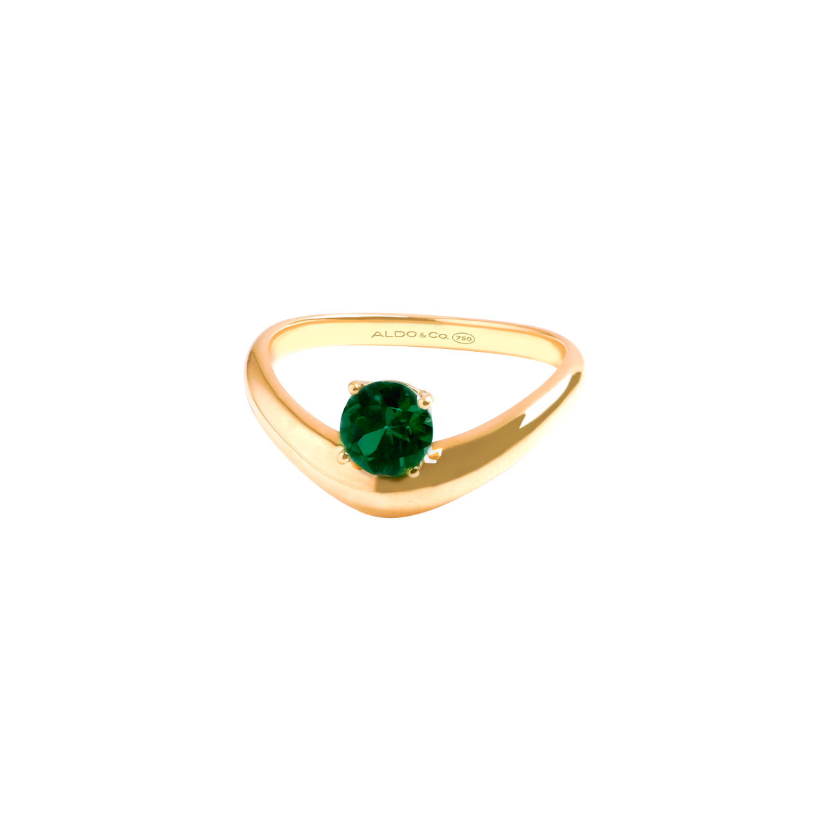 Anillo en oro amarillo de 18K curvo con turmalina verde redondo