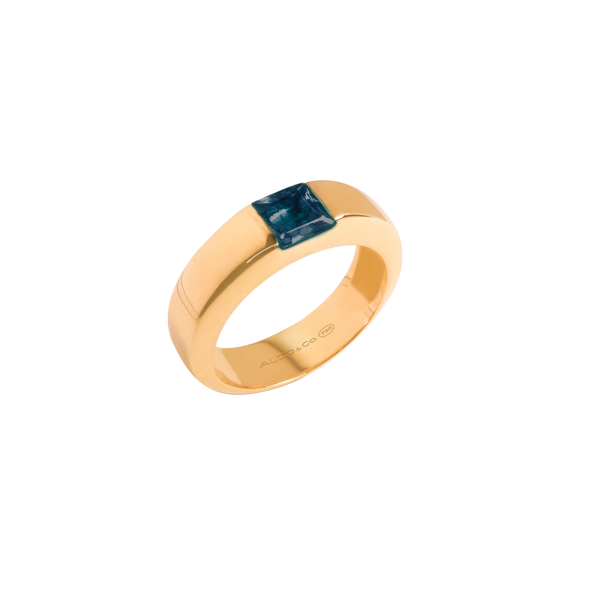 Anillo en oro amarillo de 18K media caña centro con turmalina azul