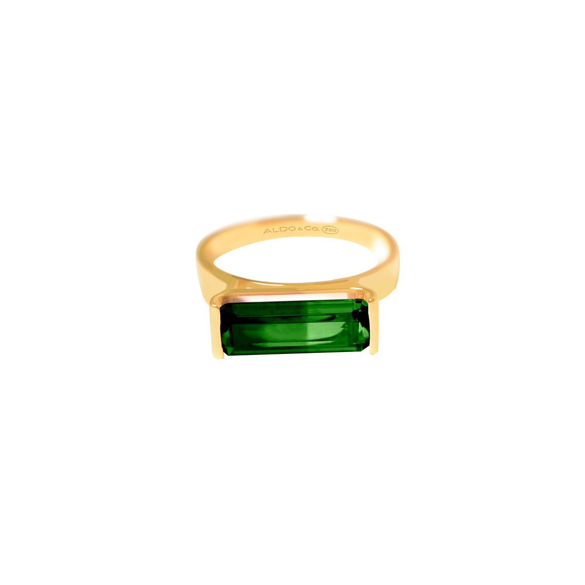 Anillo en oro amarillo de 18K con turmalina verde corte baguette