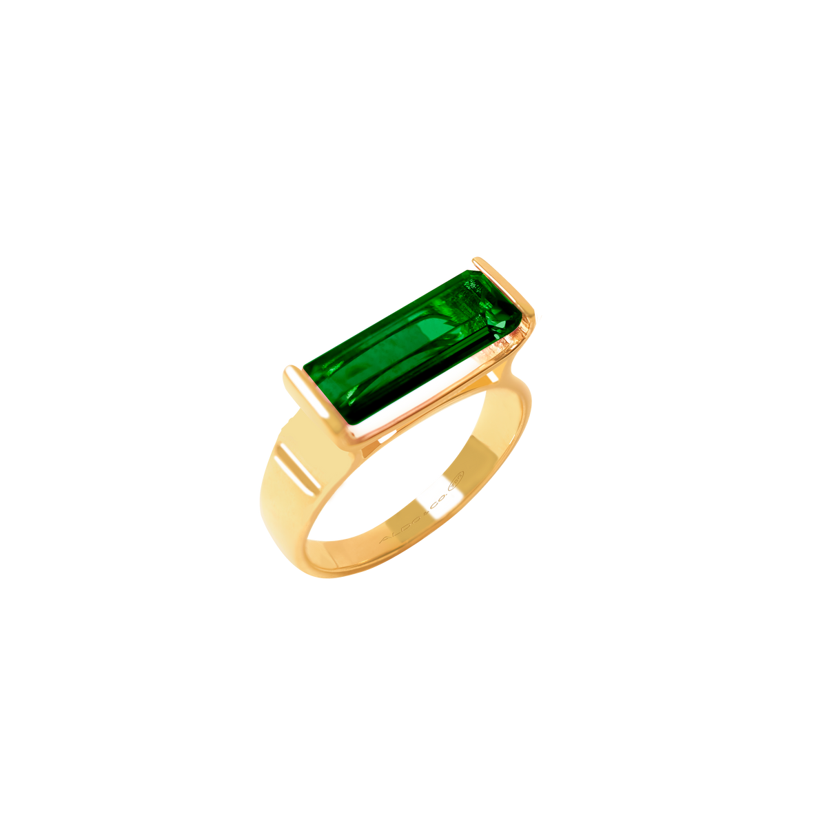 Anillo en oro amarillo de 18K con turmalina verde corte baguette