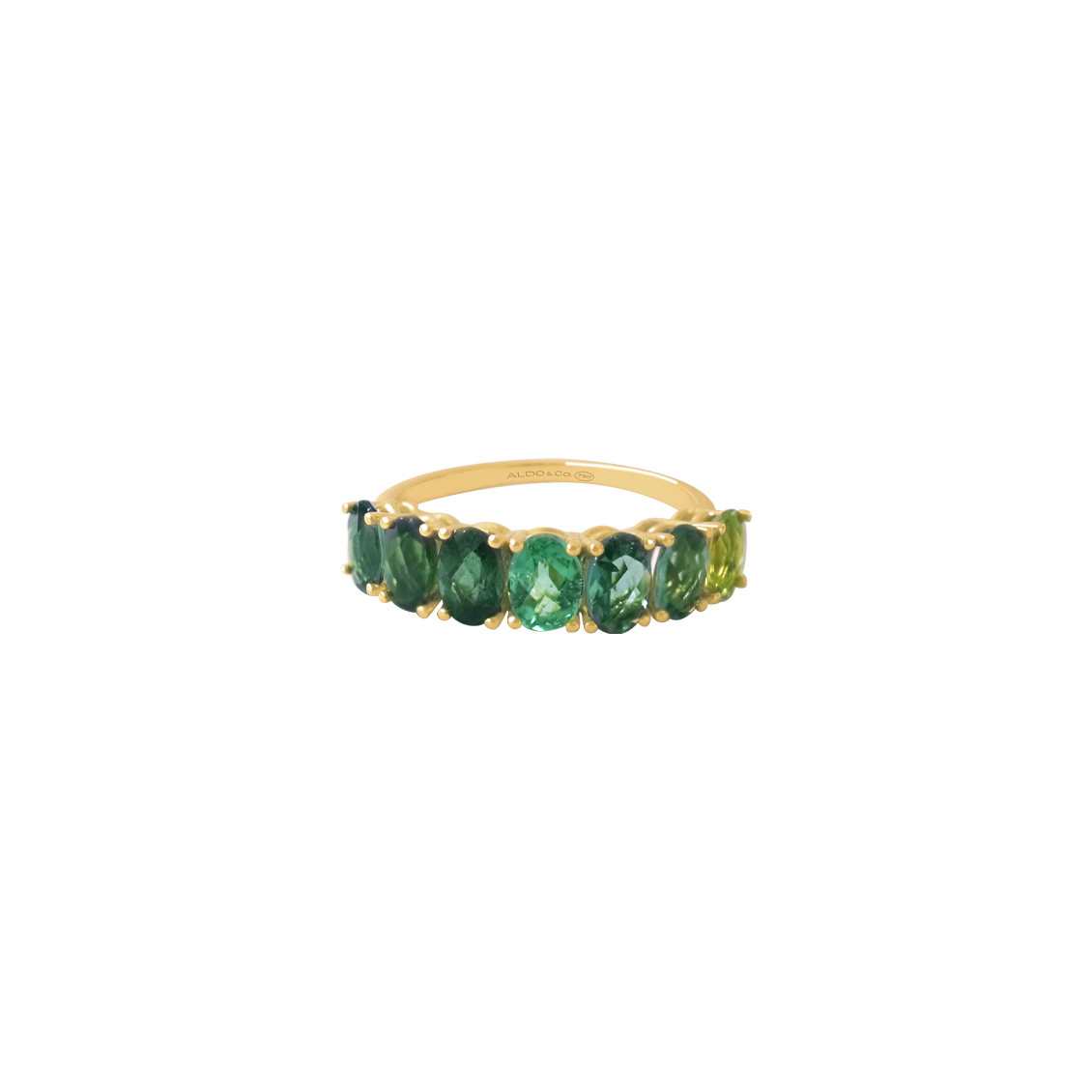 Anillo oro amarillo 18K medio rivière con turmalinas verdes