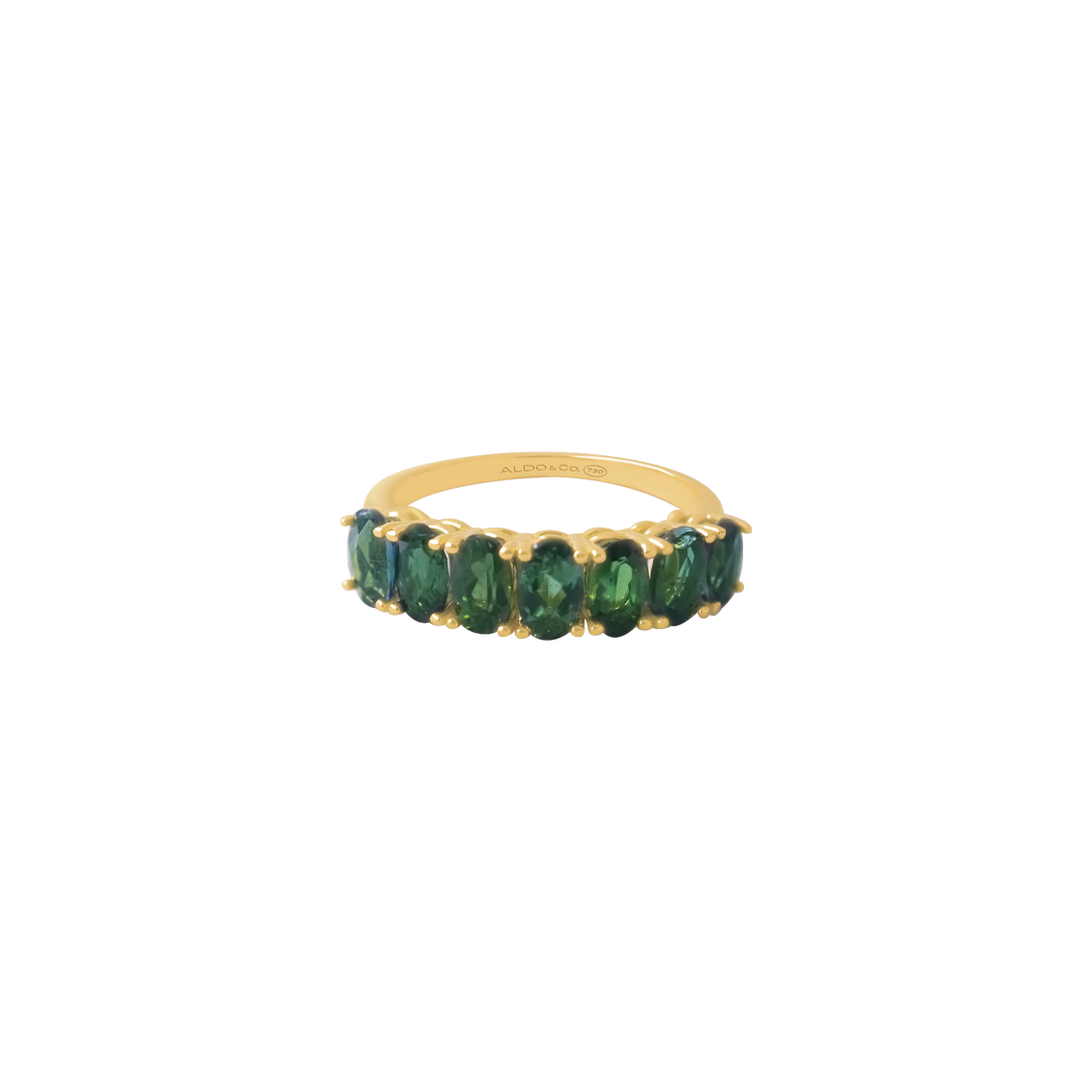 Anillo oro amarillo 18K medio rivière con turmalinas verdes degrade