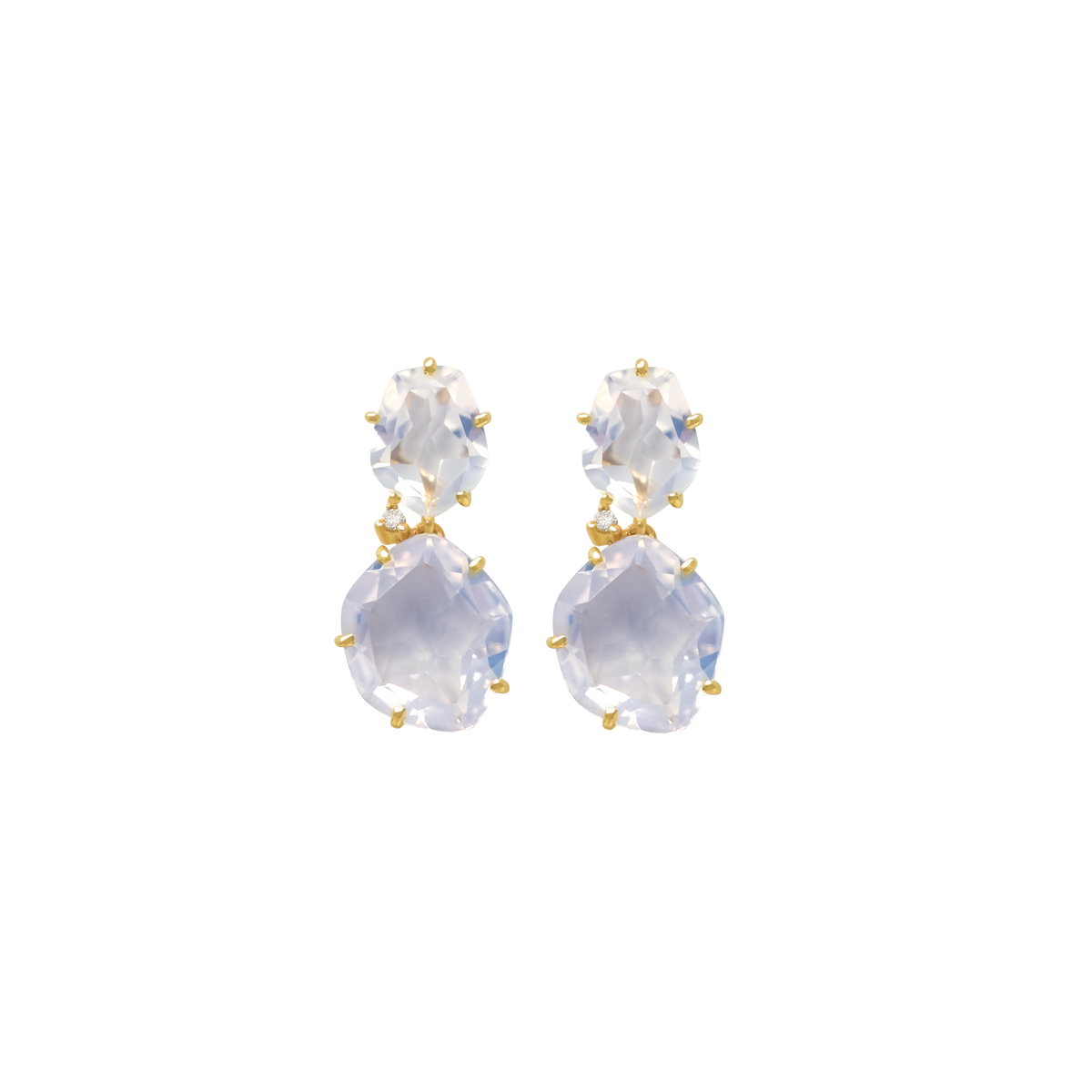 Aretes oro amarillo 18K ópalo lila pentagonal con poste mariposa