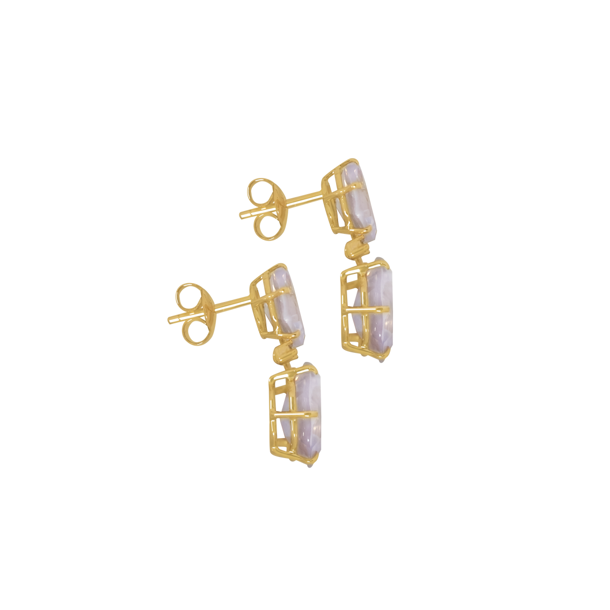 Aretes oro amarillo 18K ópalo lila pentagonal con poste mariposa