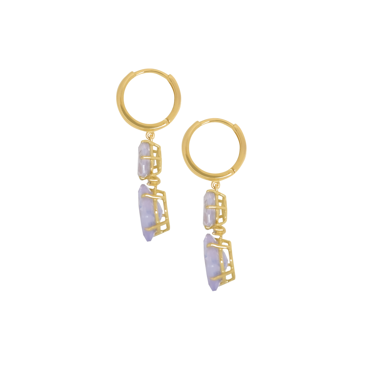 Aretes oro amarillo 18K con argolla y ópalo lila pentagonal