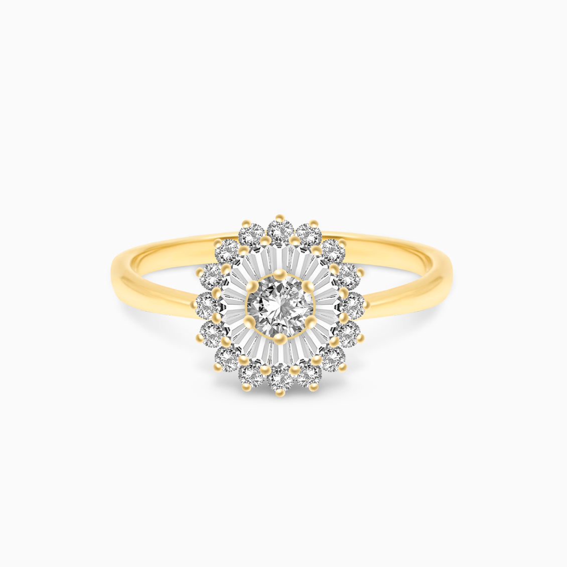 Anillo en oro amarillo de 18K roseta estrella con brillantes