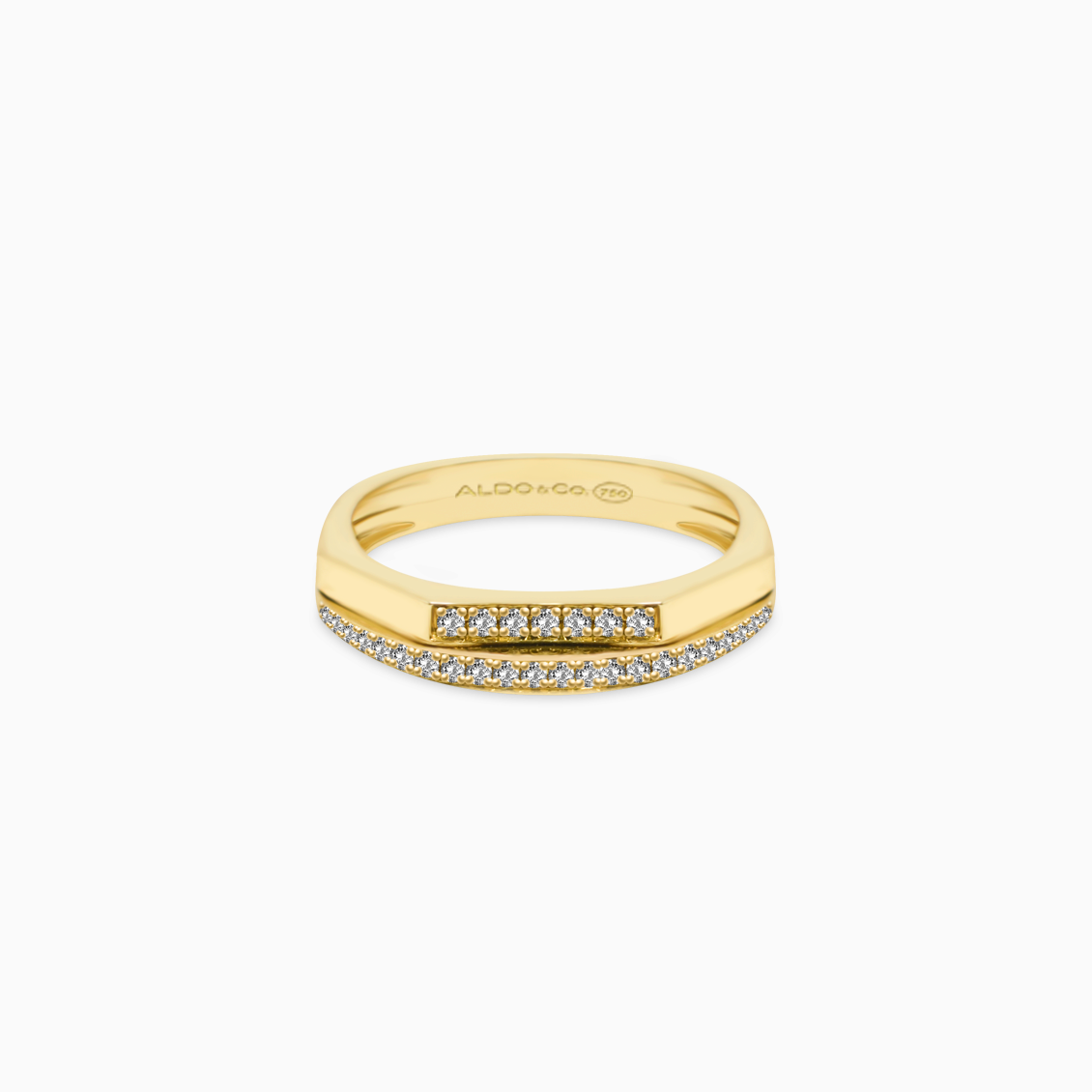 Anillo en oro amarillo de 18K doble aro octagonal con brillantes