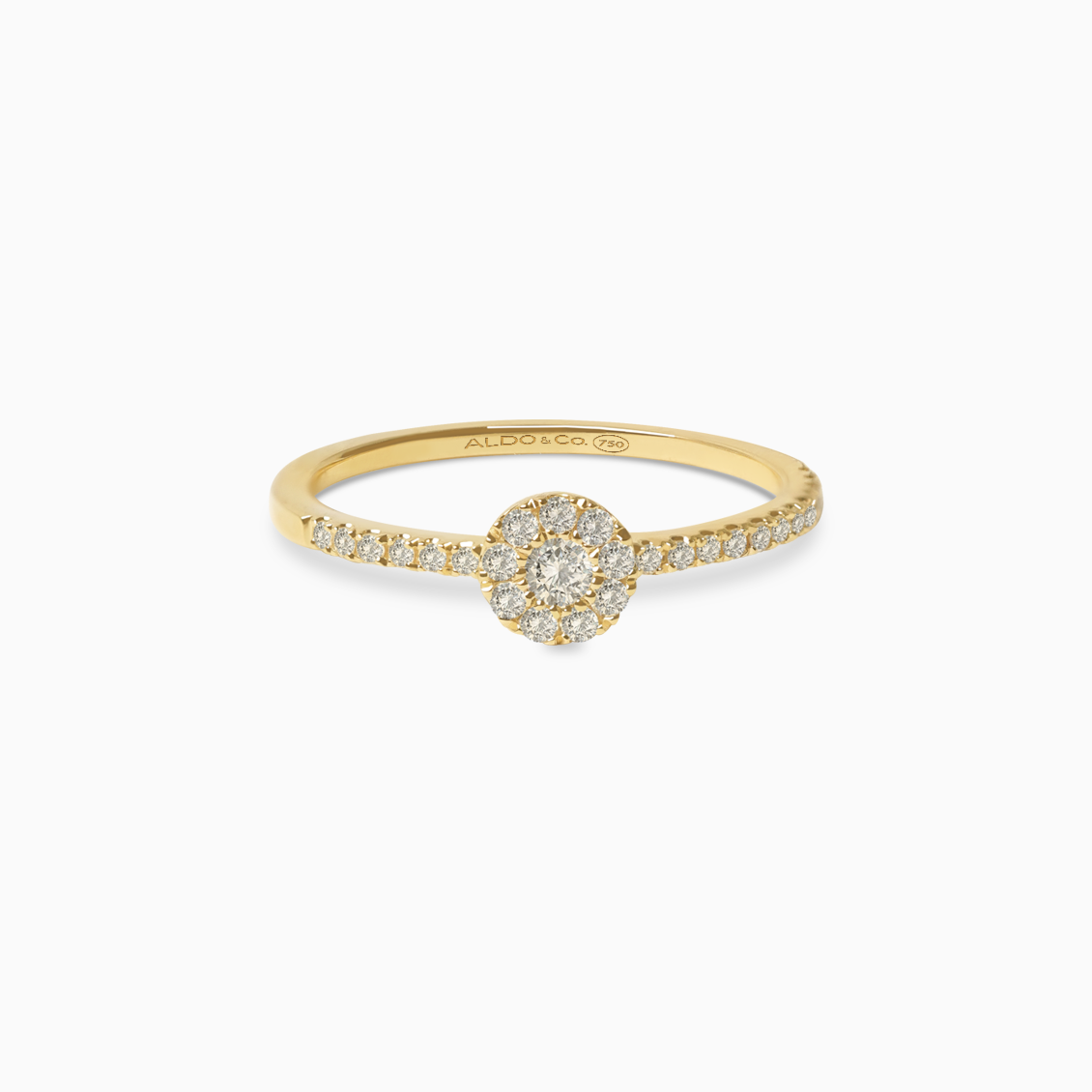 Anillo en oro amarillo de 18K con roseta redonda y brillantes