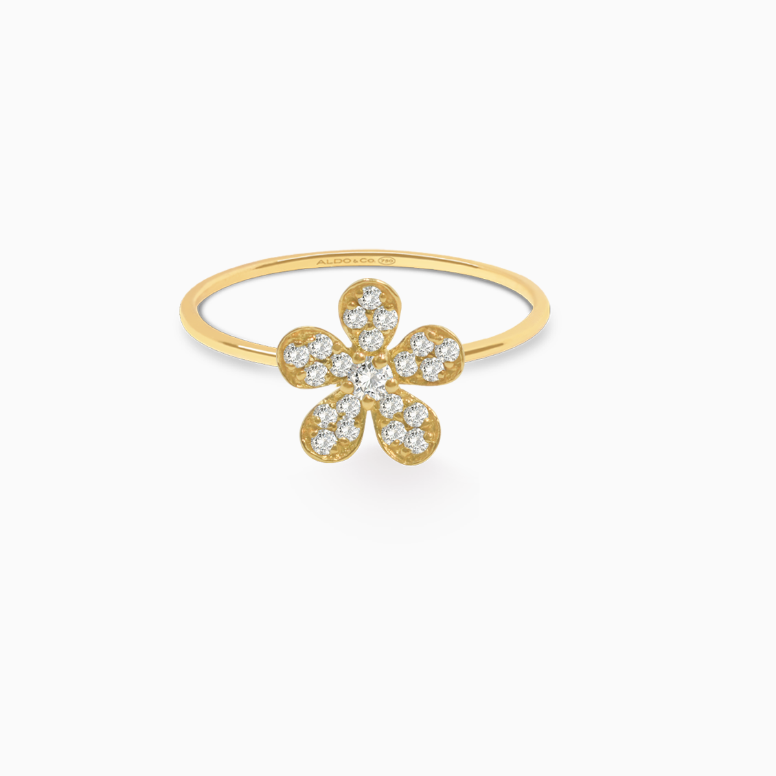 Anillo en oro amarillo de 18K flor con brillantes