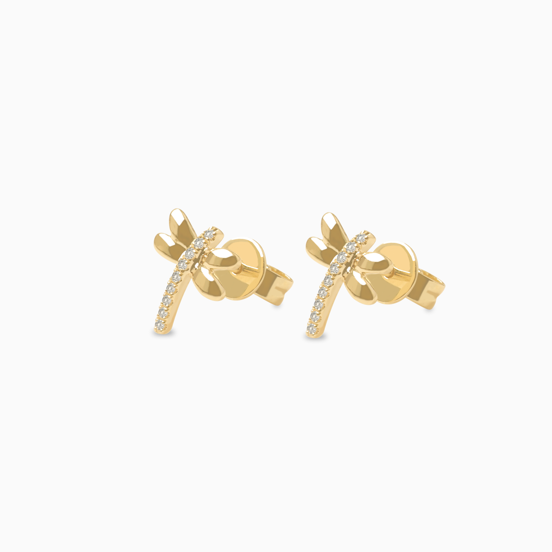 Aretes en oro amarillo de 18K libélula con brillantes