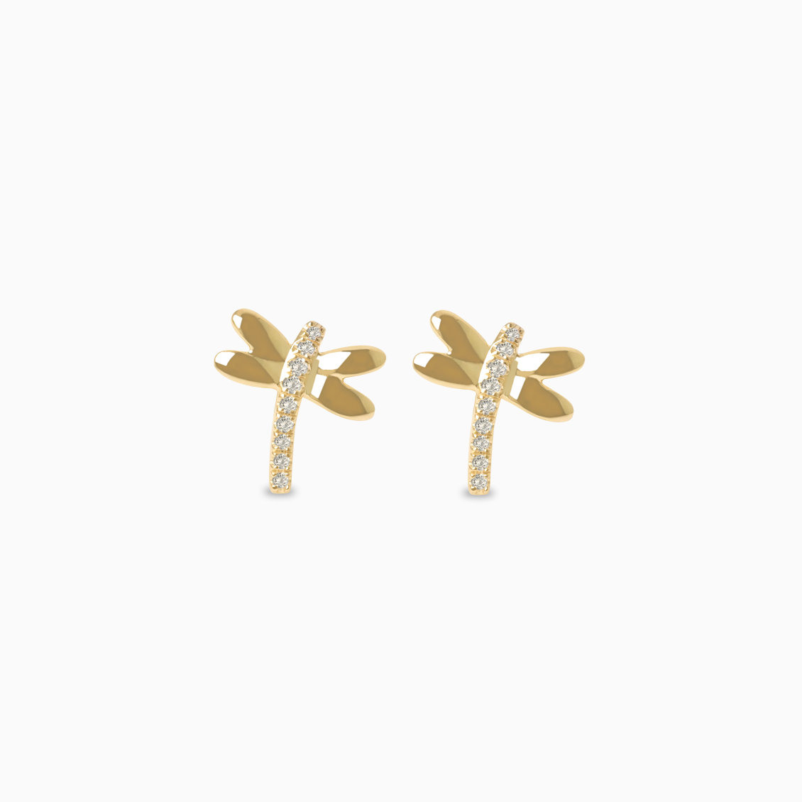 Aretes en oro amarillo de 18K libélula con brillantes