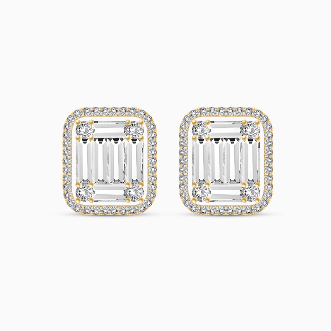 Aretes en oro amarillo 18K rectangular con brillantes