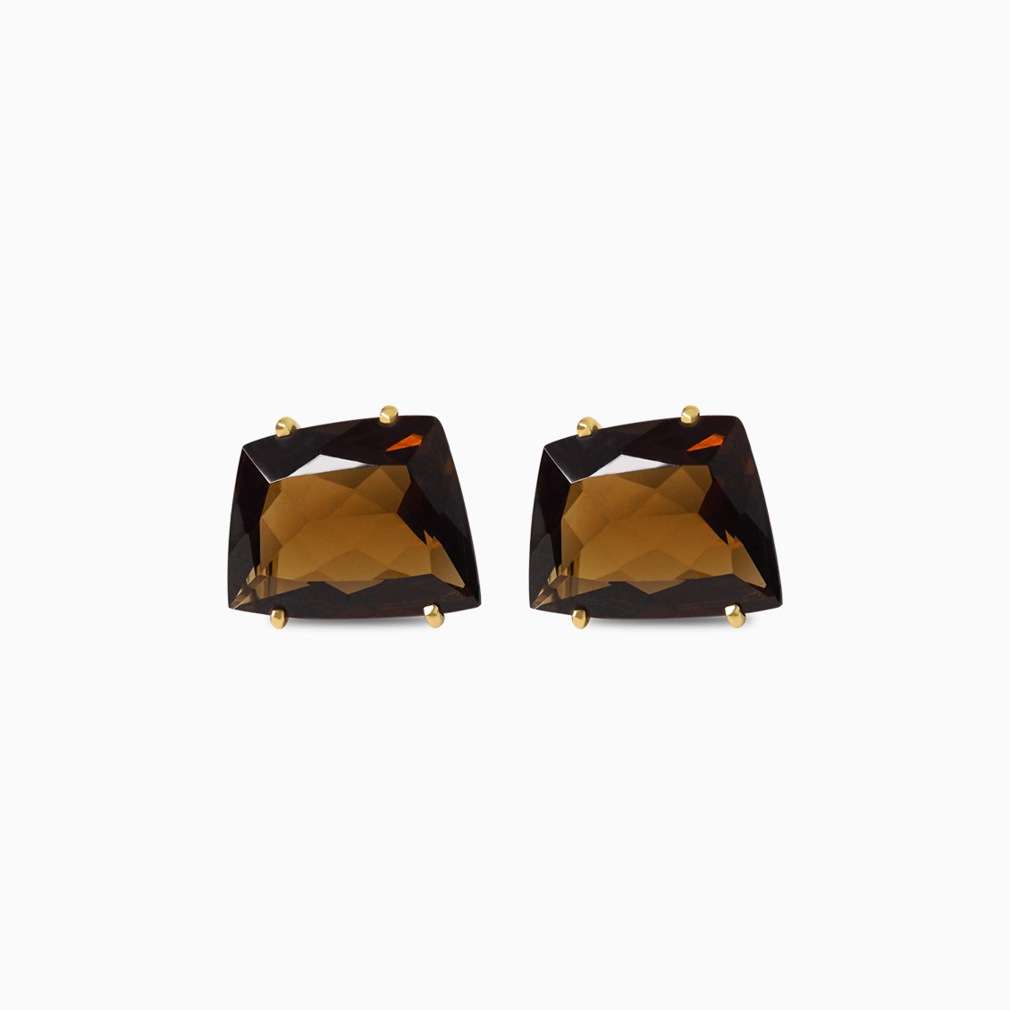 Aretes en oro amarillo de 18K con cuarzo fume trapezoidal