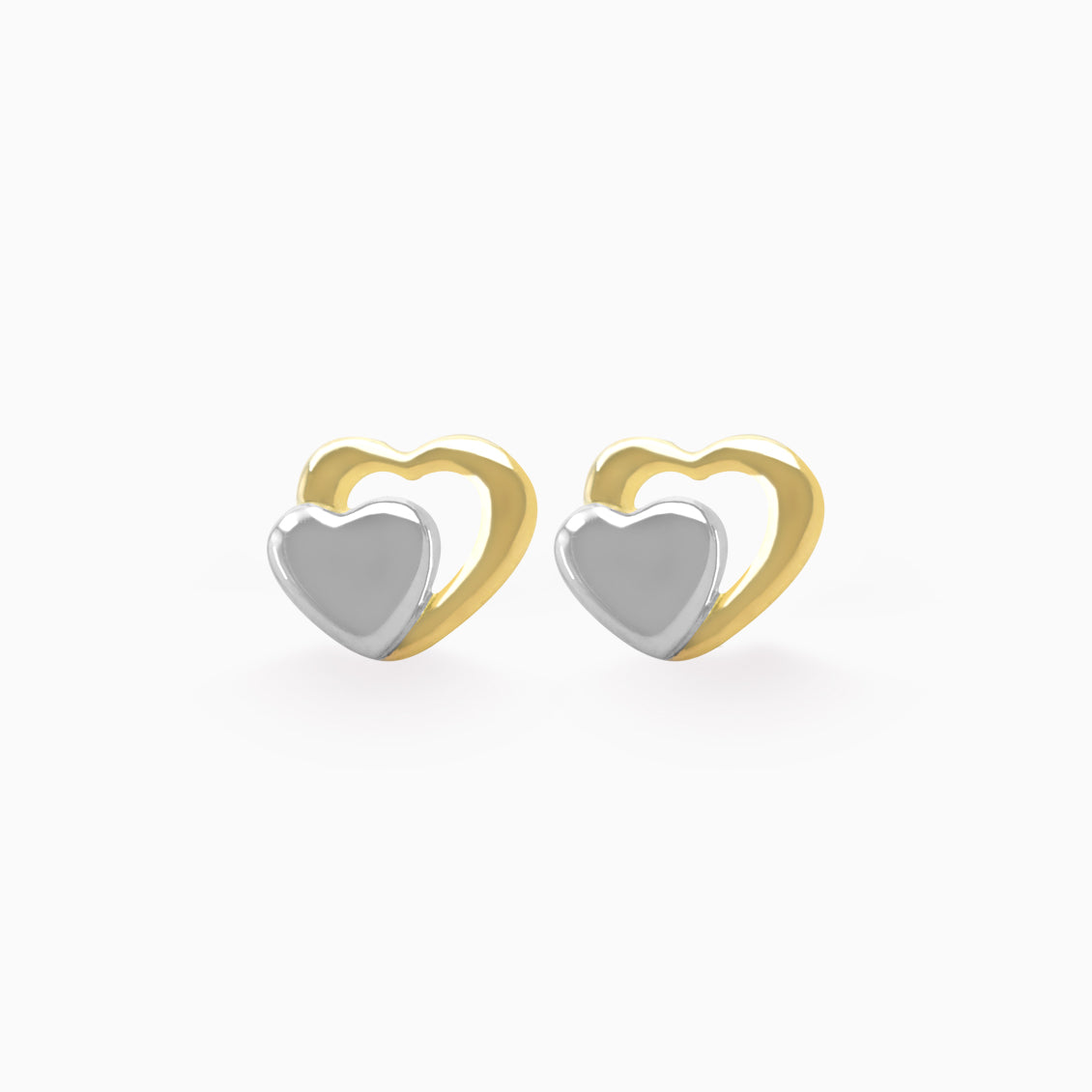 Aretes en 2 oros de 18K doble corazón