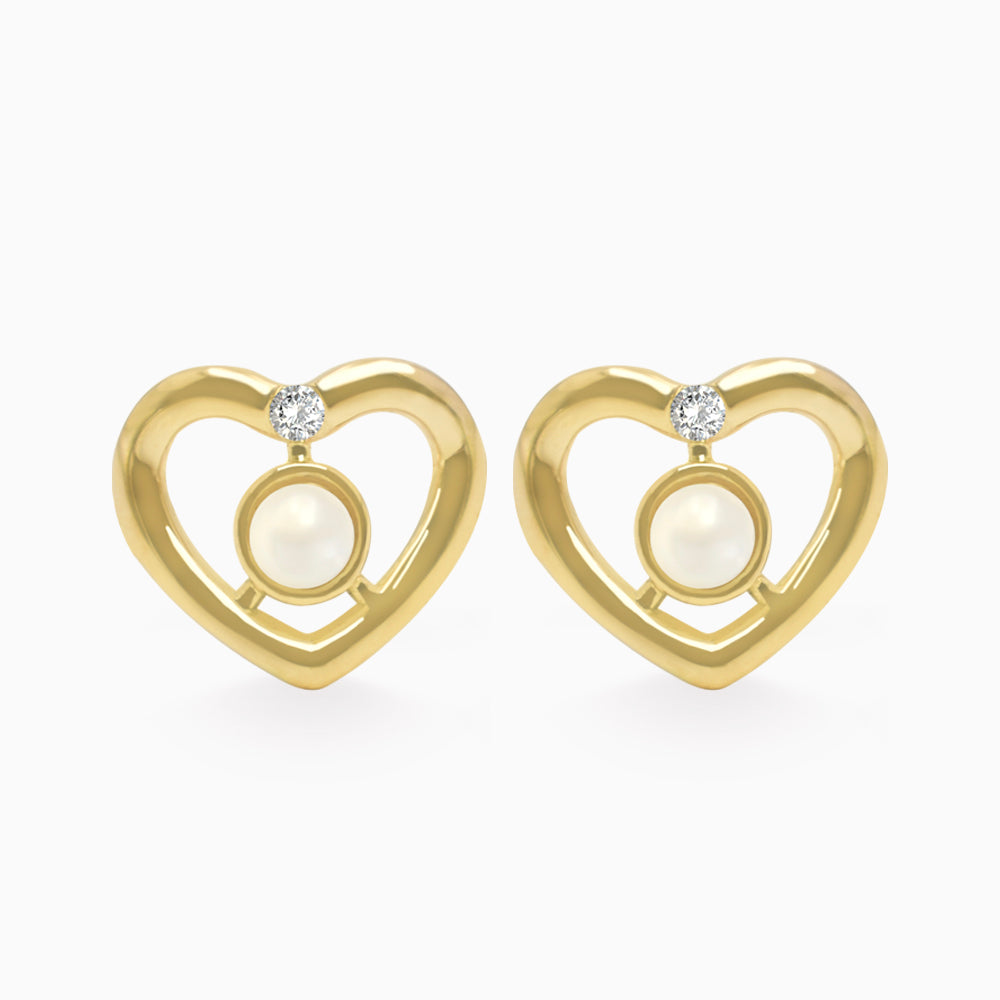 Aretes Pearl Love en oro amarillo de 18K