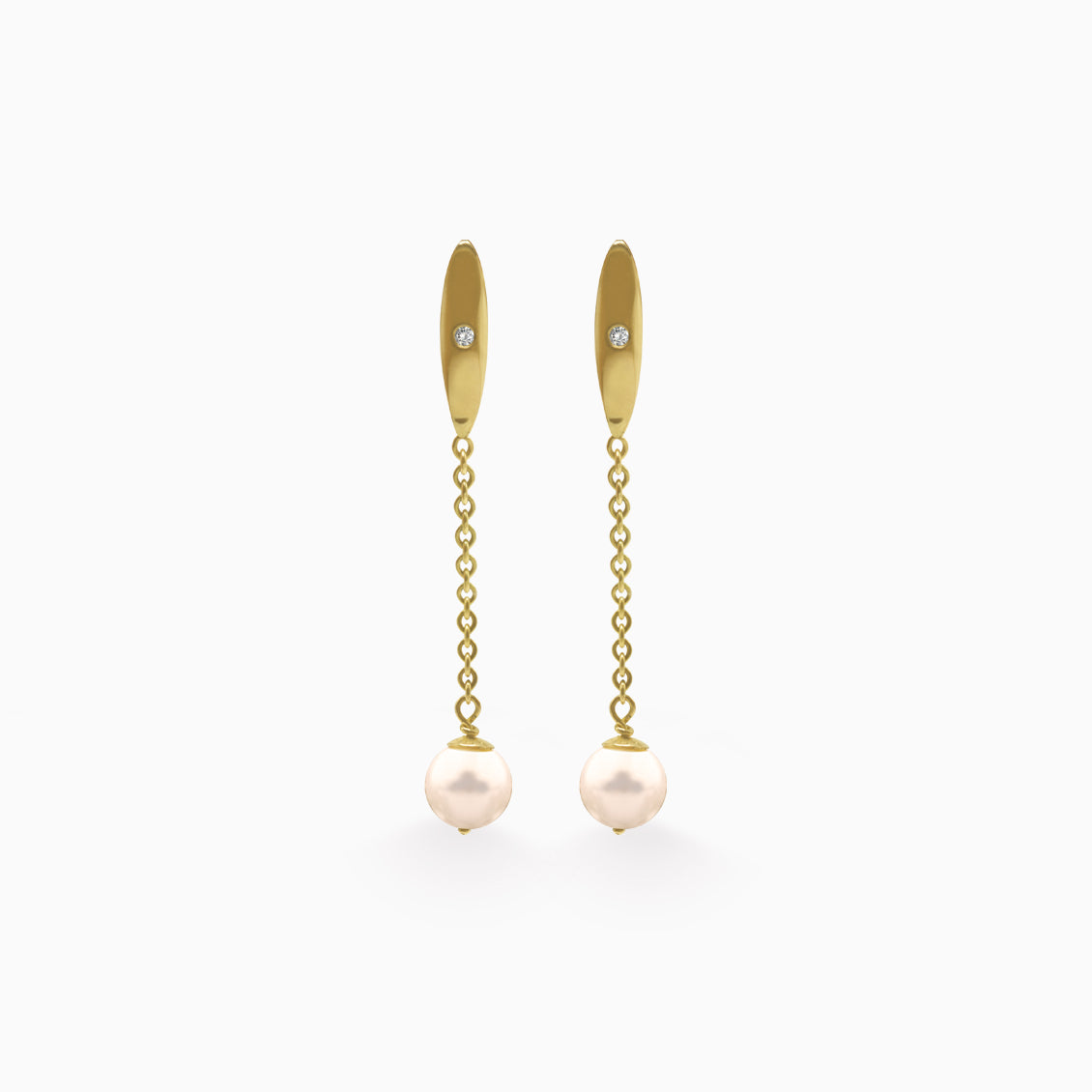 Aretes colgantes con perla en oro amarillo y brillantes