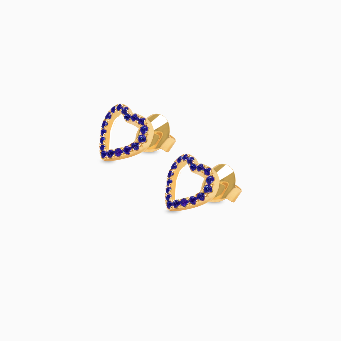 Aretes en oro amarillo de 18K amma corazón full love con zafiros